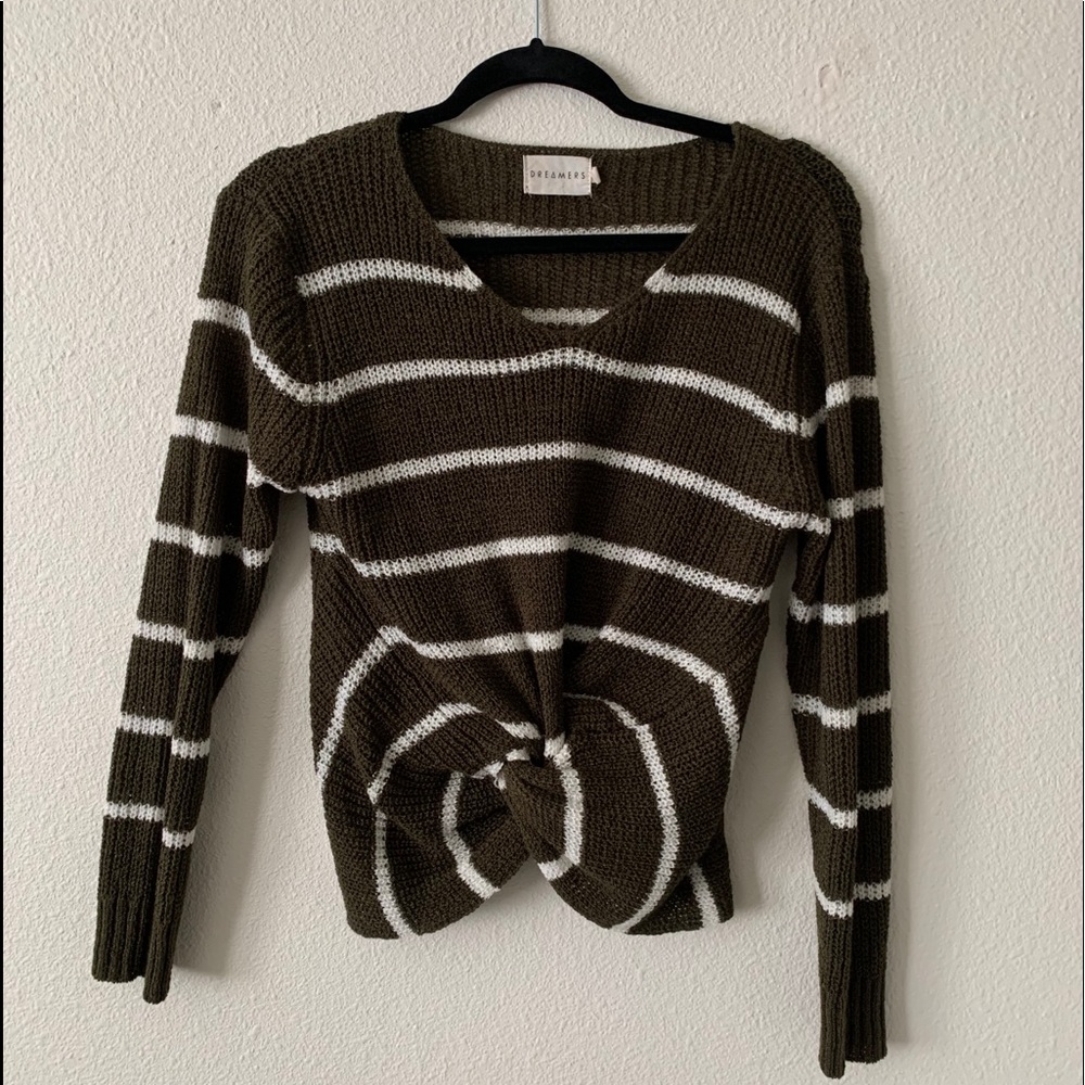 Green and White Striped Sweater